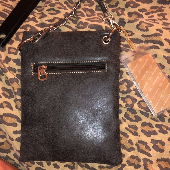 SS Fashion faux leather crossbody very dark gray black turquoise studded crosses - Picture 12 of 16